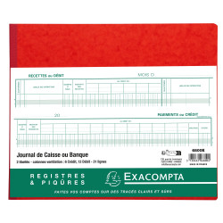 Piqûre 27x32cm Journal de caisse ou banque 13 débits - 6 crédits 31 lignes 80 pages