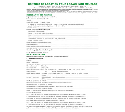 Feuilles Contrat de location pour locaux non meublés telles qu'utilisées dans les dossiers réf. 44E