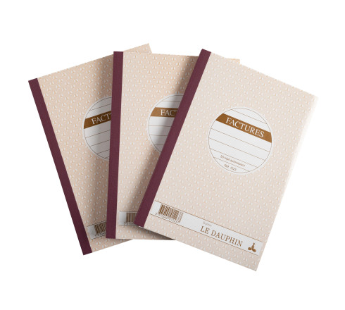 Lot de 3 manifolds FACTURES - papier autocopiant - triplicata (1 original et 2 copies) - 50 feuilles - format 21 x 14,8 cm - cou