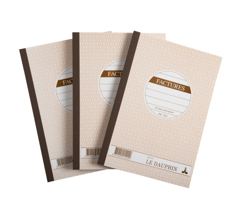Lot de 3 manifolds FACTURES - papier autocopiant - duplicata (1 original et 1 copie) - 50 feuilles - format 21 x 14,8 cm - couve