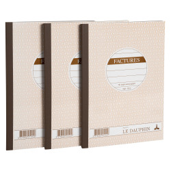 Lot de 3 manifolds FACTURES - papier autocopiant - duplicata (1 original et 1 copie) - 50 feuilles - format 21 x 14,8 cm - couve