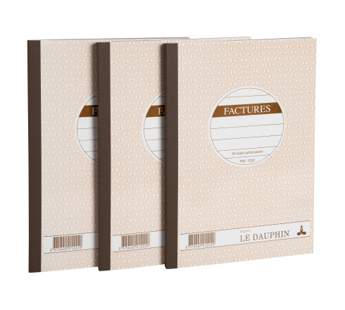Lot de 3 manifolds FACTURES - papier autocopiant - duplicata (1 original et 1 copie) - 50 feuilles - format 21 x 14,8 cm - couve