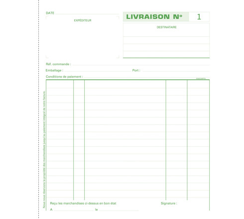 Manifold Livraisons 21x18cm 50 feuillets tripli autocopiants
