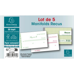 Manifolds Reçus 10,5x18cm - 50 feuillets dupli - Sous film par lot de 5