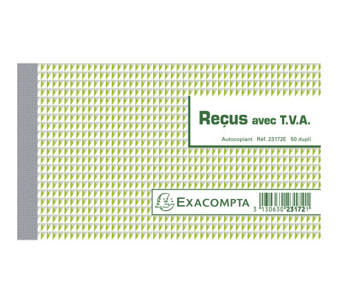 Manifold Reçus avec T.V.A. 10,5x18cm 50 feuillets dupli autocopiants