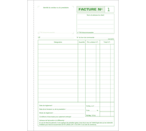 Manifold Factures avec mention TVA 21x14,8cm 50 feuillets dupli autocopiants