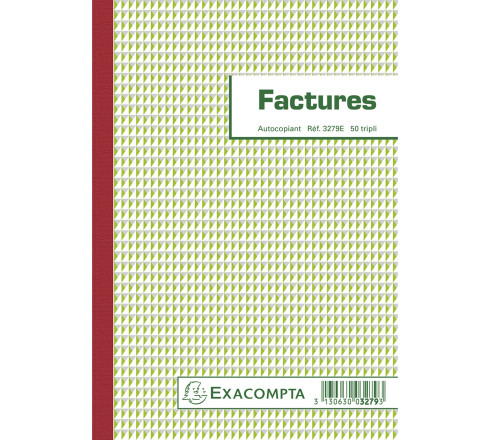 Manifold Factures avec mention TVA 21x14,8cm 50 feuillets tripli autocopiants