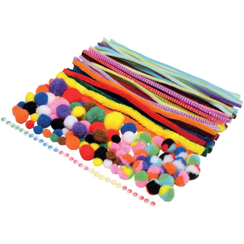 Pack économique chenilles, pompons et yeux mobiles coloris assortis