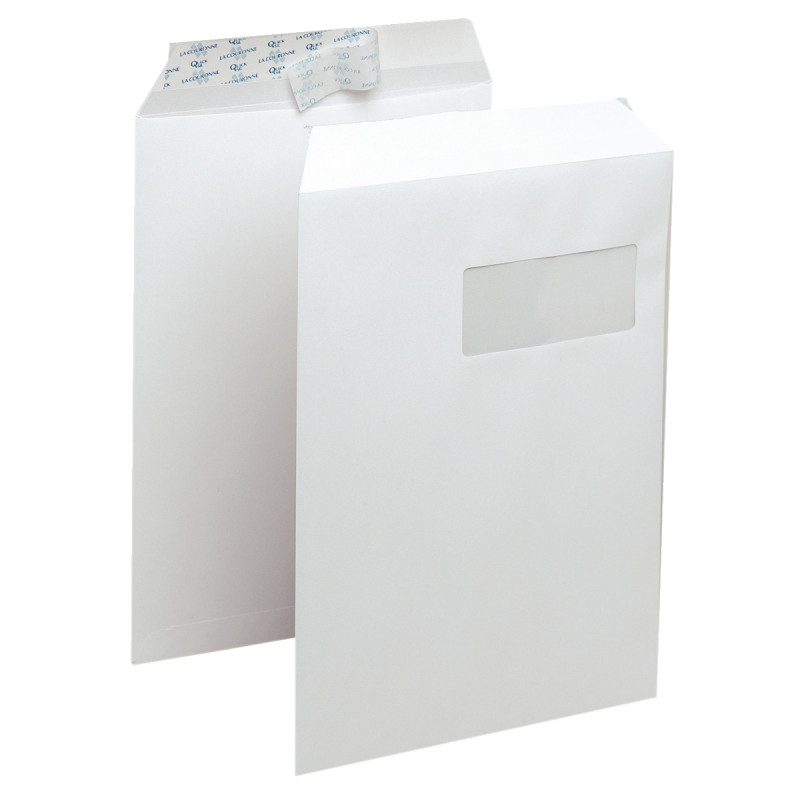 Boite de 250 pochettes blanches 229x324mm 90g bande siliconée fenêtre