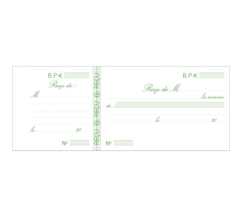 Carnet à souche Reçus 50 feuillets - Format horizontal 10,5x27cm