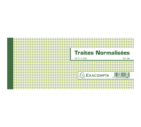 Carnet à souche Traites normalisées NF K 11030-1 de 50 feuillets - Format horizontal de la traite 10,1x21cm