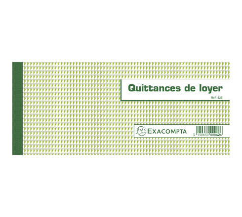 Carnet à souche Quittances de loyer 50 feuillets - Format horizontal de la quittance : 10,1x16,5 cm