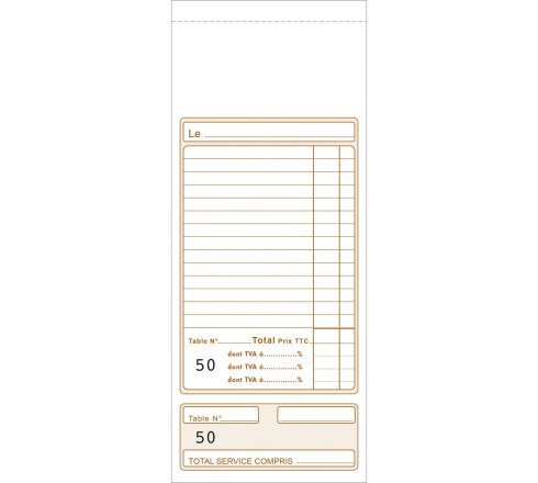 Bloc Addition 50 feuillets autocopiants numérotés en dupli - Format 9 ,1x22,5 cm