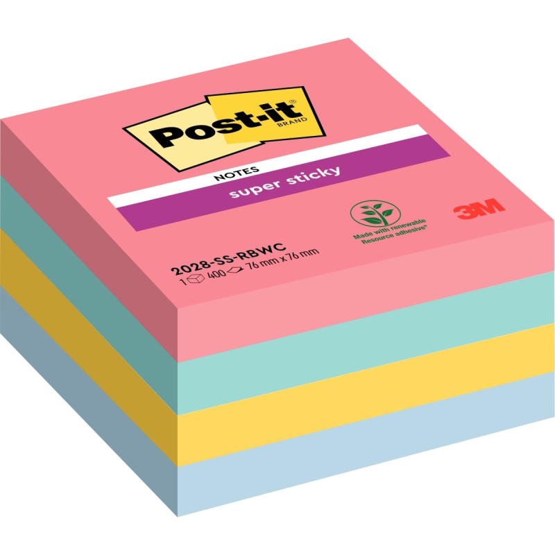 Cube de 440 feuilles de notes post-it super sticky 76x76mm coloris ass