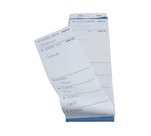 Bloc Brasserie 50 feuillets autocopiants numérotés en dupli - Format 9 ,6x26 cm