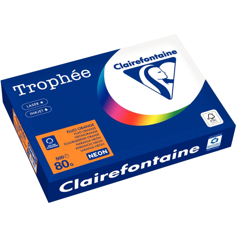 Ramette de 500 feuilles format A4 orange fluo CLAIREFONTAINE