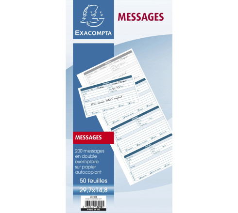 Carnet broché 29,7x14,8cm - Messages téléphones (4 à la page) - 50 feuilles dupli autocopiantes
