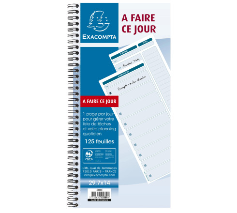 Carnet spiralé 29,7x14cm - A faire ce jour - 125 feuilles