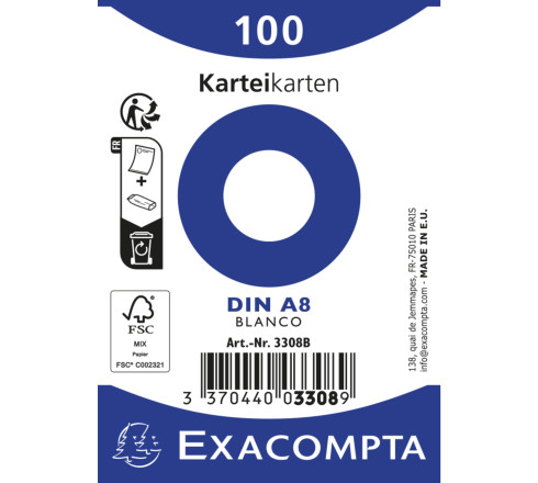 Paquet 100 fiches sous film - bristol uni non perforé 55x74mm