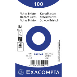 Paquet 100 fiches sous film - bristol uni non perforé - 75x125mm