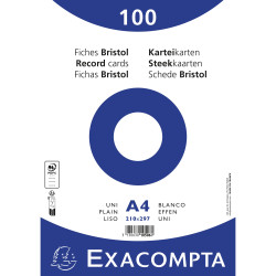 Paquet 100 fiches sous film - bristol uni non perforé - 210x297mm