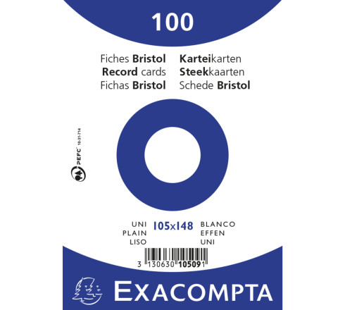 Paquet 100 fiches sous film - bristol uni non perforé - 105x148mm