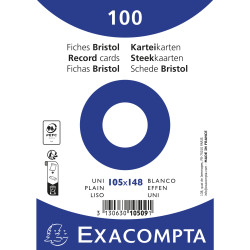 Paquet 100 fiches sous film - bristol uni non perforé - 105x148mm