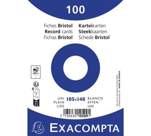 Paquet 100 fiches sous film - bristol uni non perforé - 105x148mm