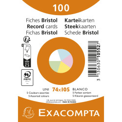 Paquet de 100 fiches sous film - Bristol UNI non perforé 74x105mm