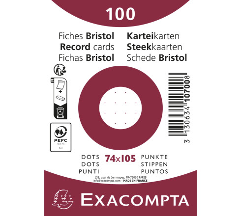 Paquet 100 fiches sous film - bristol dots non perforé - 74x105mm
