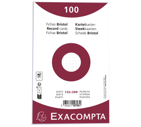 Paquet 100 fiches sous film - bristol dots non perforé - 125x200mm