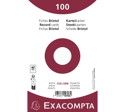 Paquet 100 fiches sous film - bristol dots non perforé - 125x200mm