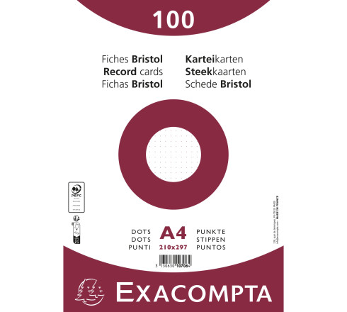 Paquet 100 fiches sous film - bristol dots non perforé - 210x297mm