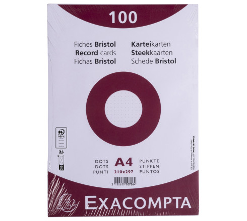Paquet 100 fiches sous film - bristol dots non perforé - 210x297mm