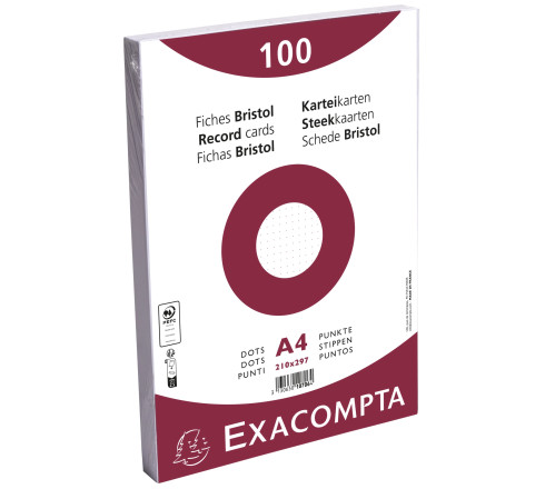 Paquet 100 fiches sous film - bristol dots non perforé - 210x297mm