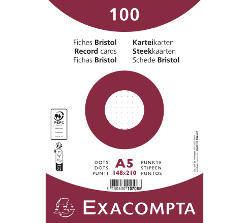 Paquet 100 fiches sous film - bristol dots non perforé - 148x210mm