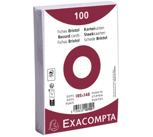 Paquet 100 fiches sous film - bristol dots non perforé - 105x148mm