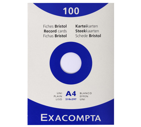 Étui de 100 fiches - bristol uni non perforé 210x297mm