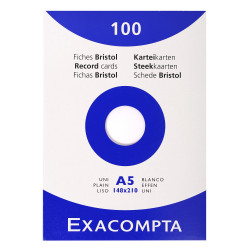 Étui de 100 fiches - bristol uni non perforé 148x210mm