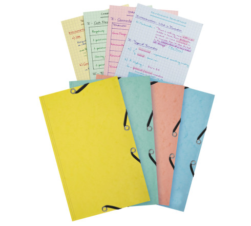 Chemise 3 rabats à élastiques Aquarel + 25 fiches bristol 125x200mm - 4 couleurs assorties