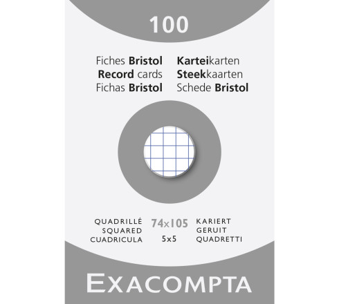Étui de 100 fiches - bristol quadrillé 5x5 non perforé 74x105mm