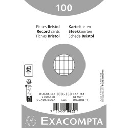 Paquet 100 fiches sous film - bristol quadrillé 5x5 non perforé - 100x150mm