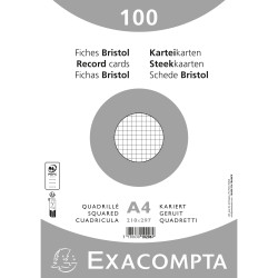 Paquet 100 fiches sous film - bristol quadrillé 5x5 non perforé 210x297mm