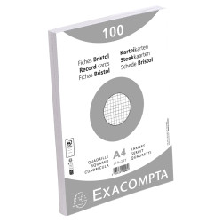 Paquet 100 fiches sous film - bristol quadrillé 5x5 non perforé 210x297mm
