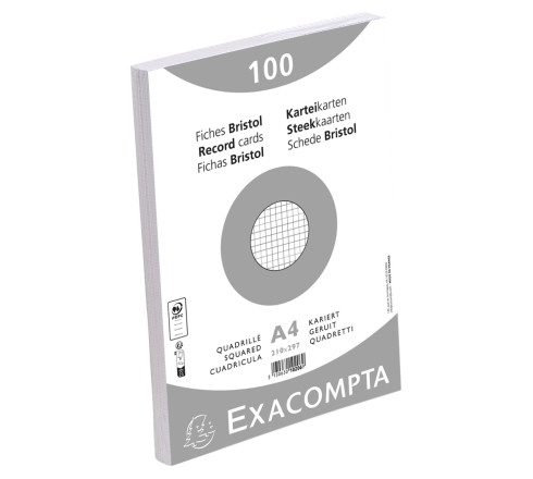 Paquet 100 fiches sous film - bristol quadrillé 5x5 non perforé 210x297mm
