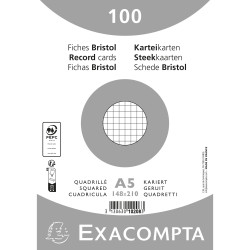 Paquet 100 fiches sous film - bristol quadrillé 5x5 non perforé 148x210mm