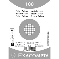 Paquet 100 fiches sous film - bristol quadrillé 5x5 non perforé 105x148mm