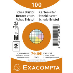 Paquet de 100 fiches sous film - Bristol quadrillé 5x5 non perforé 74x105mm