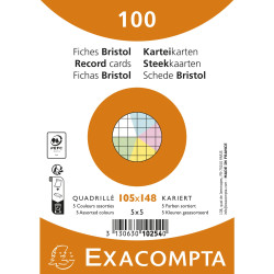 Paquet de 100 fiches sous film - Bristol quadrillé 5x5 non perforé 105x148mm