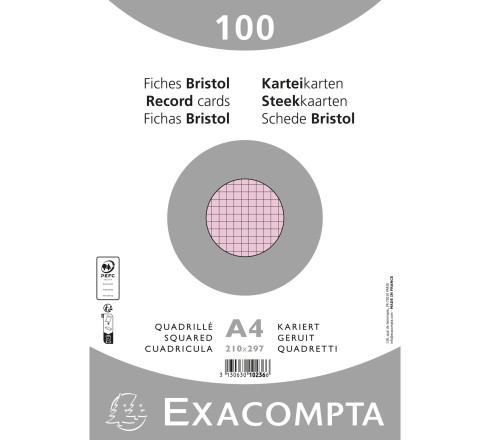 Paquet 100 fiches sous film - bristol quadrillé 5x5 non perforé 210x297mm